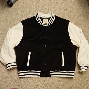 Stoosh Black and Cream Varsity Jacket